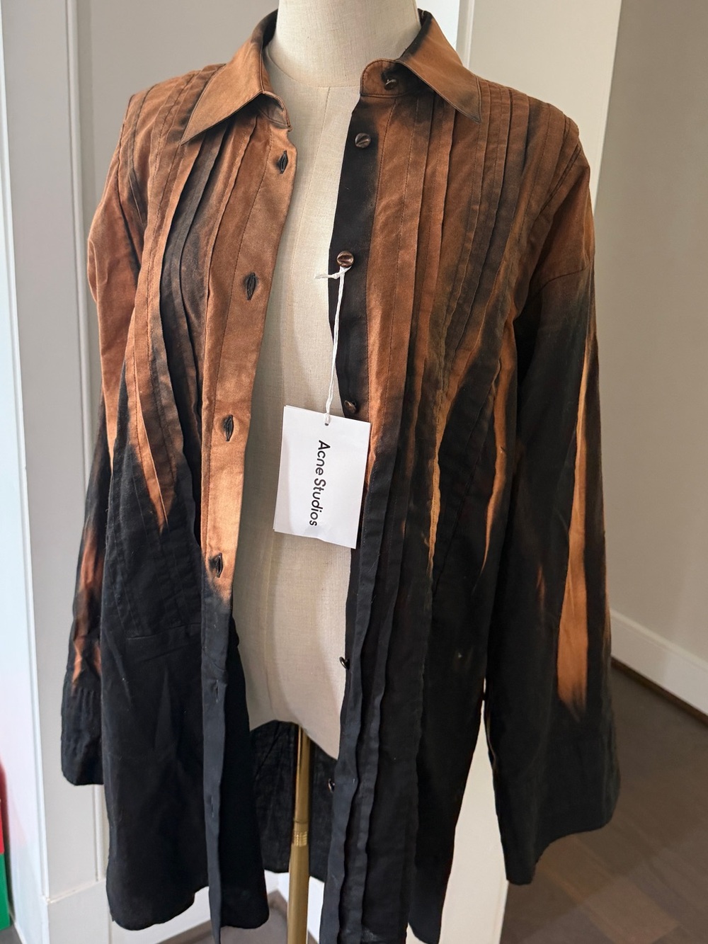 NWT Acne Studios Brown & Black Gradient Distressed Long Sleeve Shirt